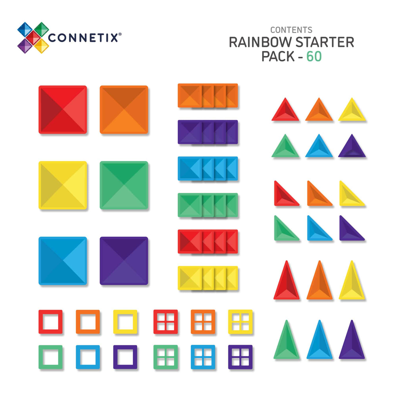 Magnetic Tiles Rainbow Starter Pack - 60 Pieces-Magnetic Tiles-Connetix-Yes Bebe
