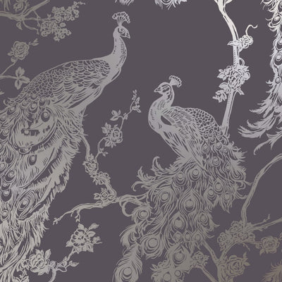 Wallpaper Peacock Purple and Silver-DUTCH WALLCOVERINGS-Yes Bebe