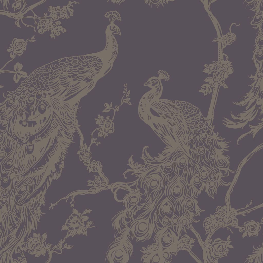 Wallpaper Peacock Purple and Silver-DUTCH WALLCOVERINGS-Yes Bebe