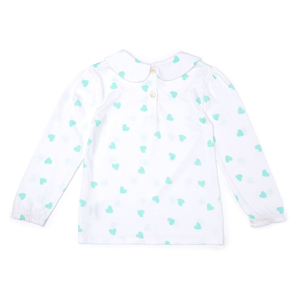 Peter Pan Collar Shirt - Mint Hearts-Shirts & Tops-Dotty Dungarees Ltd-Yes Bebe