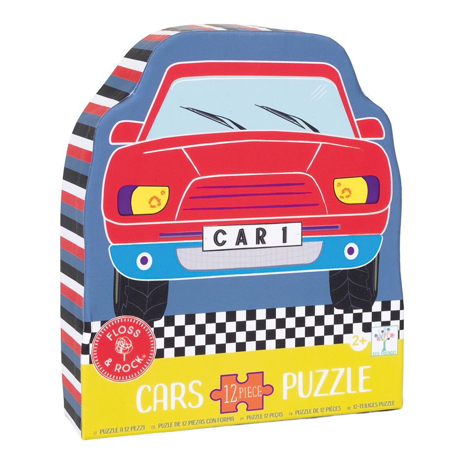 12 Piece Shaped Jigsaw In Shaped Box - Cars-12 Piece Puzzles-Floss & Rock-Yes Bebe