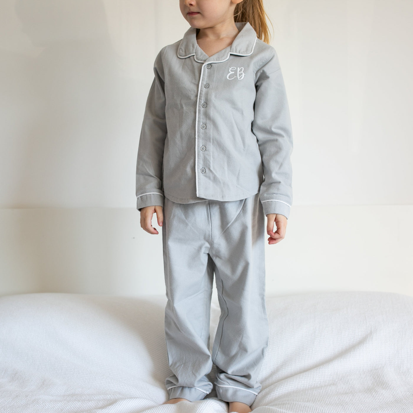 100% Cotton Personalised Pyjamas In Grey-Fred & Noah-Yes Bebe
