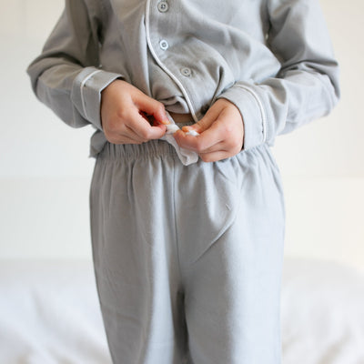 100% Cotton Personalised Pyjamas In Grey-Fred & Noah-Yes Bebe
