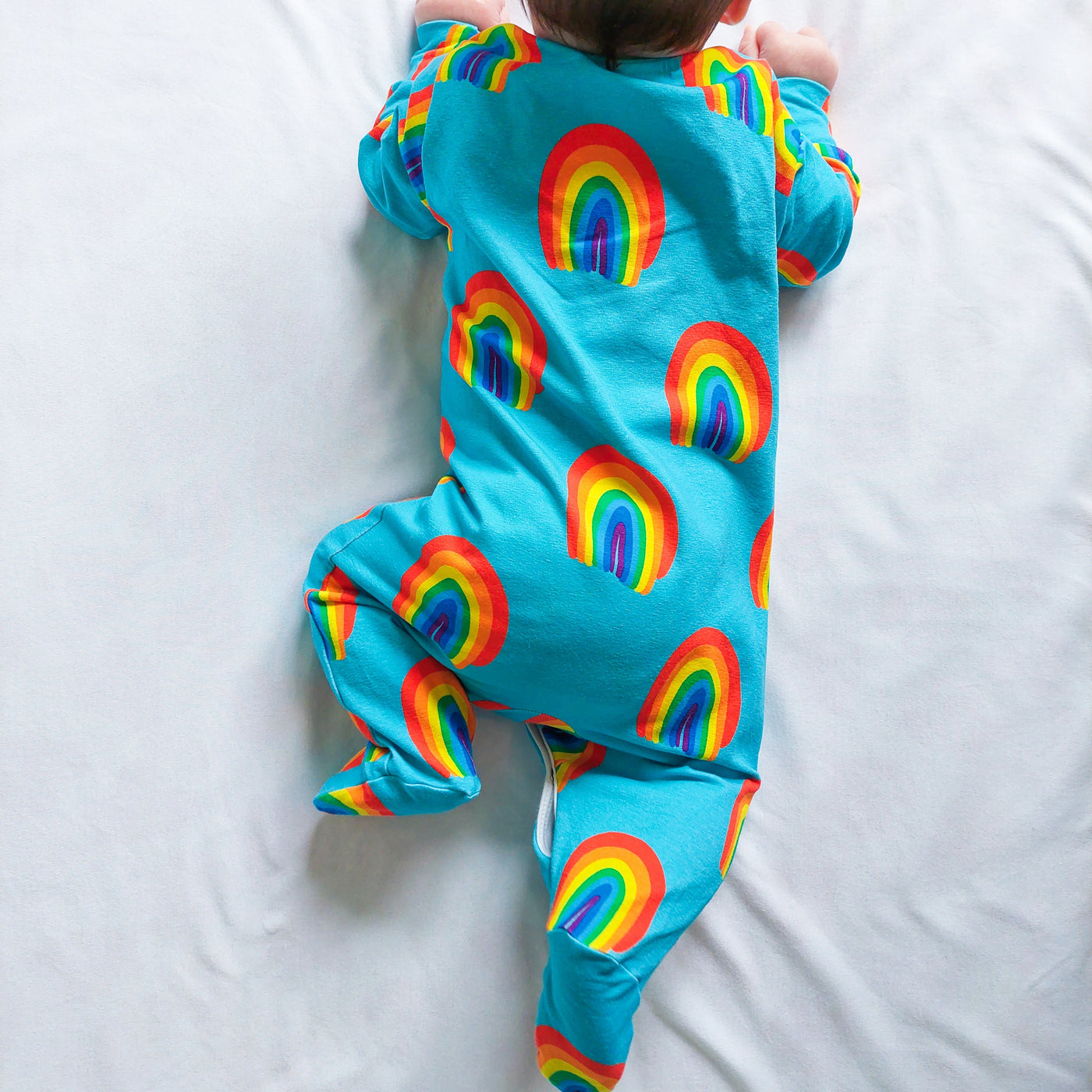 Aqua Rainbow Cotton Sleepsuit-Fred & Noah-Yes Bebe