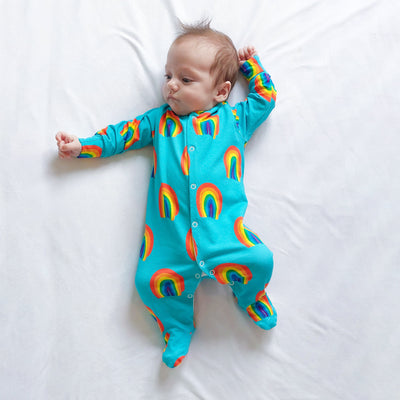 Aqua Rainbow Cotton Sleepsuit-Fred & Noah-Yes Bebe