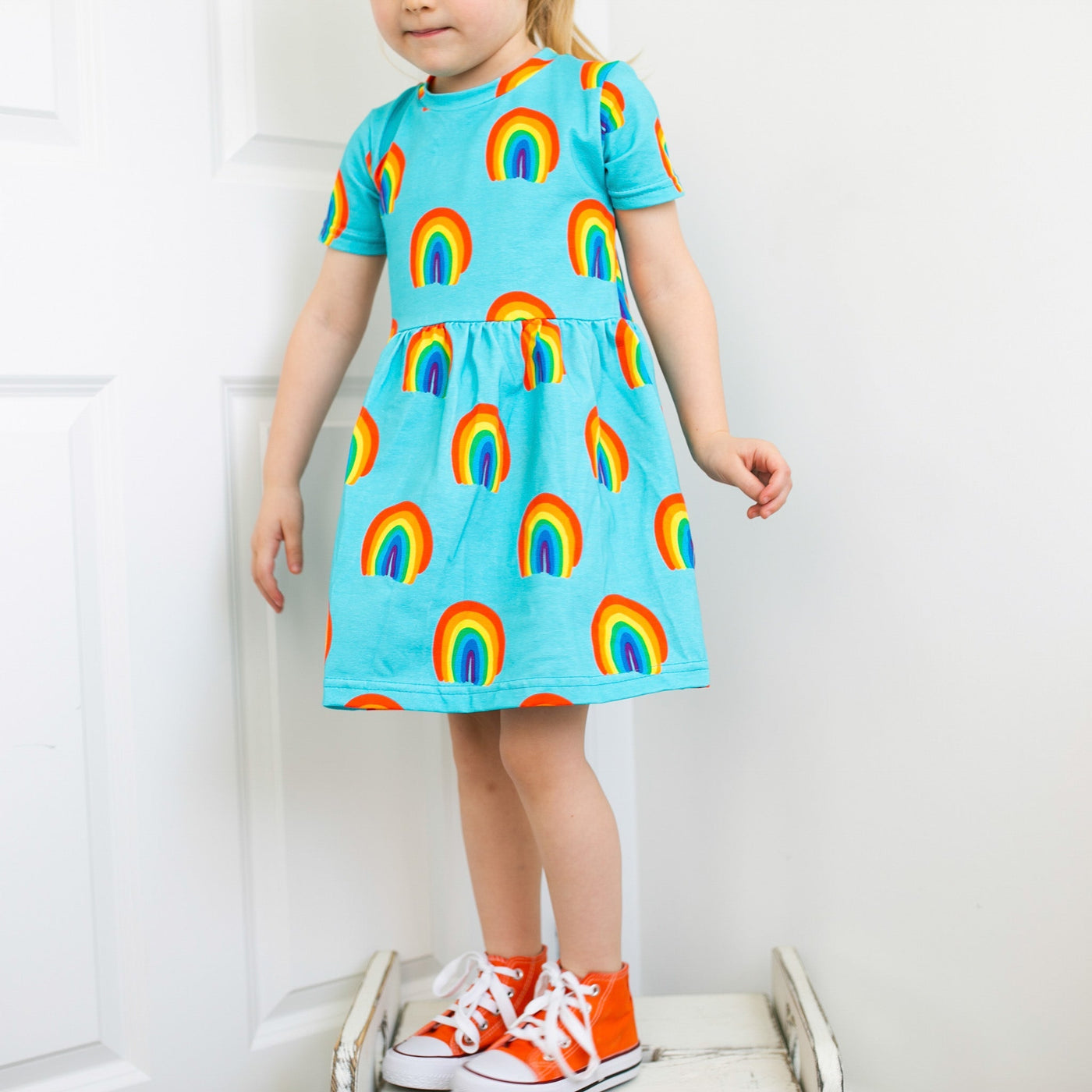 Aqua Rainbow Print Dress-Dresses-Fred & Noah-Yes Bebe