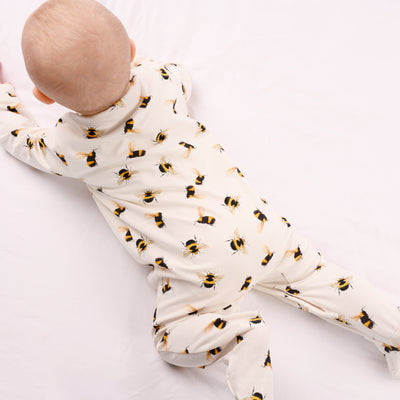 Bee Print Cotton Sleepsuit-Sleepsuit-Fred & Noah-Newborn-Yes Bebe