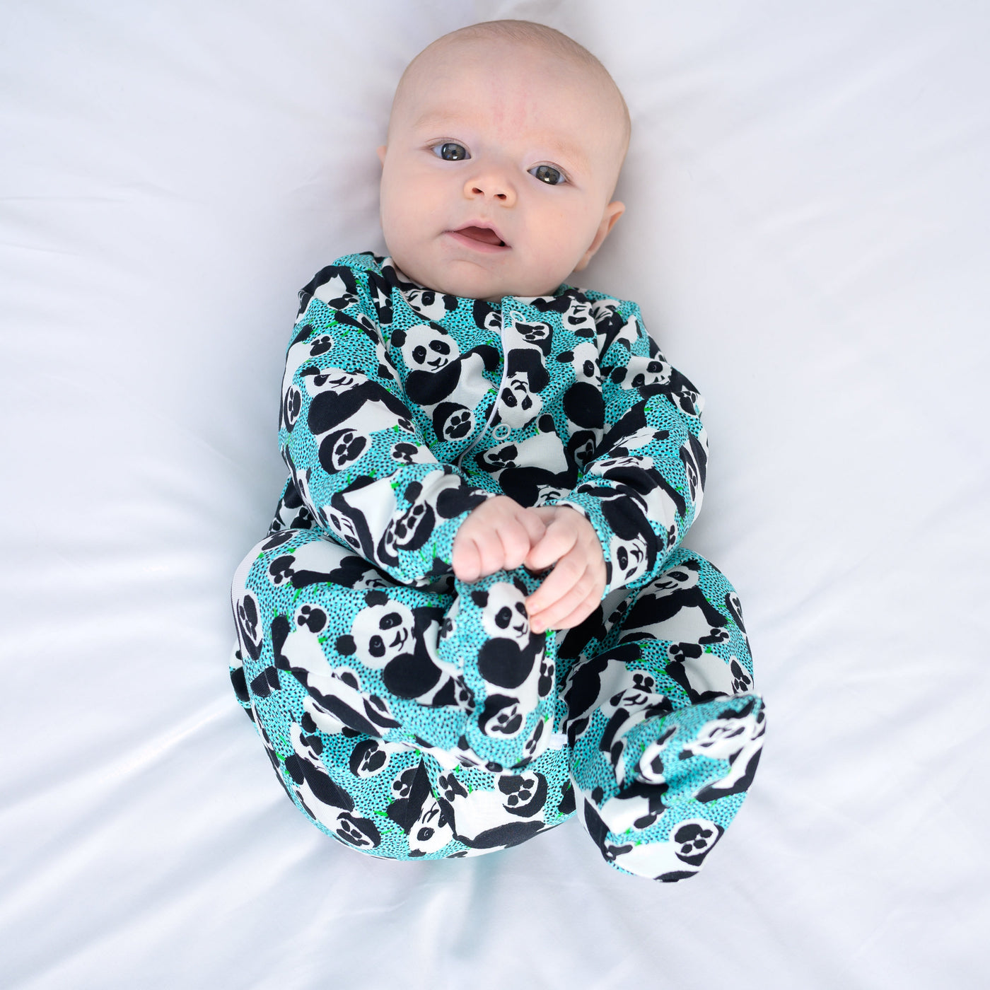 Blue Panda Cotton Sleepsuit-Sleepsuit-Fred & Noah-Yes Bebe