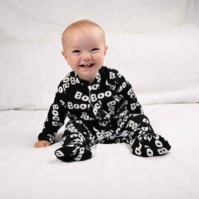 Boo Print Cotton Sleepsuit-Sleepsuit-Fred & Noah-Yes Bebe