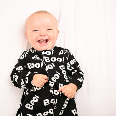 Boo Print Cotton Sleepsuit-Sleepsuit-Fred & Noah-Newborn-Yes Bebe