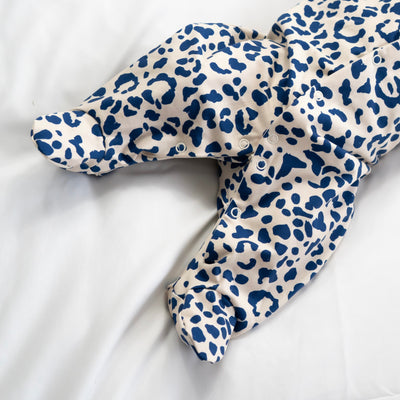 COMING SOON Blue Leopard Print Cotton Sleepsuit-Sleepsuit-Fred & Noah-Yes Bebe