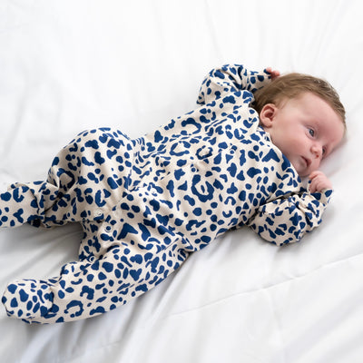 COMING SOON Blue Leopard Print Cotton Sleepsuit-Sleepsuit-Fred & Noah-Yes Bebe