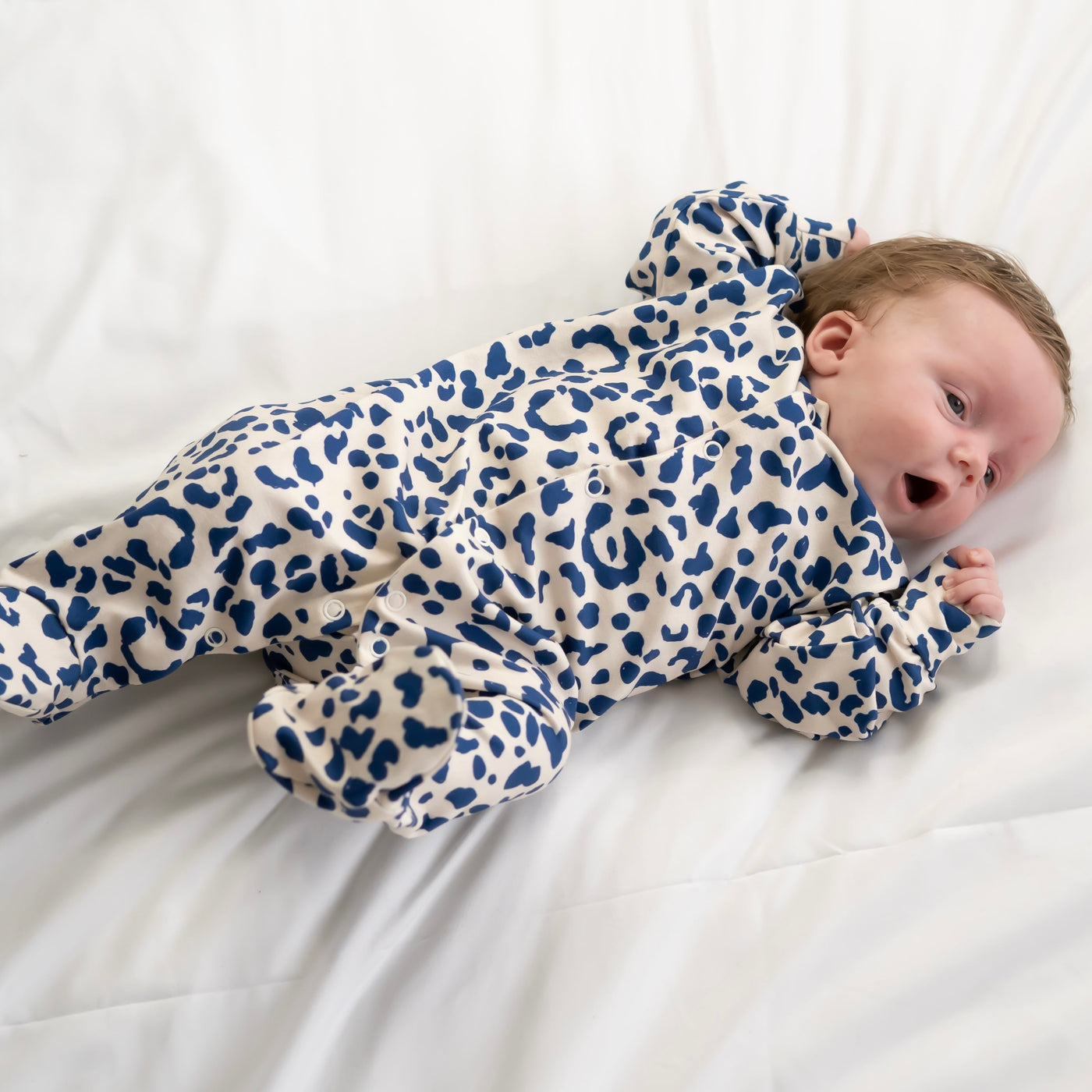 COMING SOON Blue Leopard Print Cotton Sleepsuit-Sleepsuit-Fred & Noah-Newborn-Yes Bebe