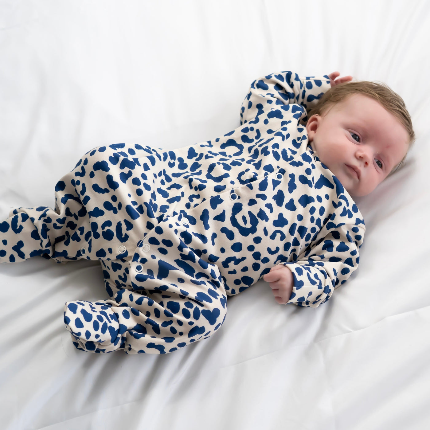 COMING SOON Blue Leopard Print Cotton Sleepsuit-Sleepsuit-Fred & Noah-Yes Bebe