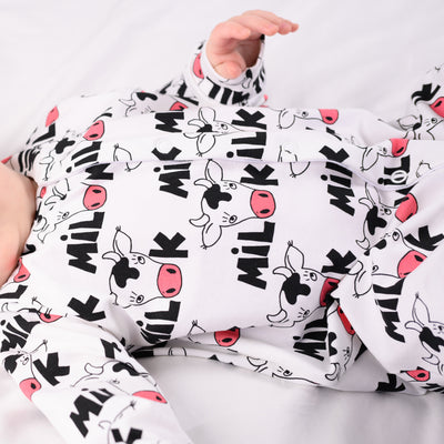 Cows Milk Print Cotton Sleepsuit-Sleepsuit-Fred & Noah-Yes Bebe