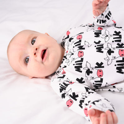 Cows Milk Print Cotton Sleepsuit-Sleepsuit-Fred & Noah-Yes Bebe