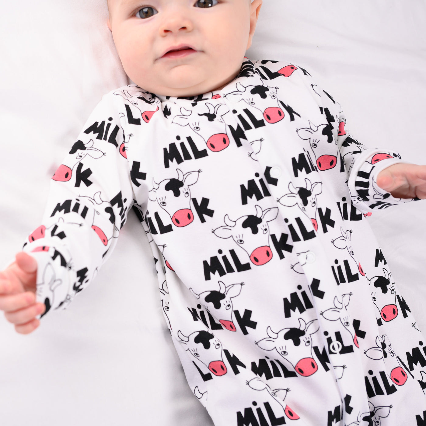 Cows Milk Print Cotton Sleepsuit-Sleepsuit-Fred & Noah-0-3 M-Yes Bebe