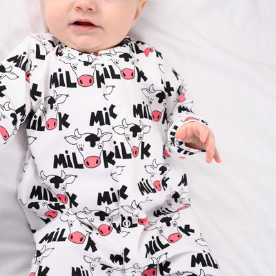 Cows Milk Print Cotton Sleepsuit-Sleepsuit-Fred & Noah-12-18 M-Yes Bebe