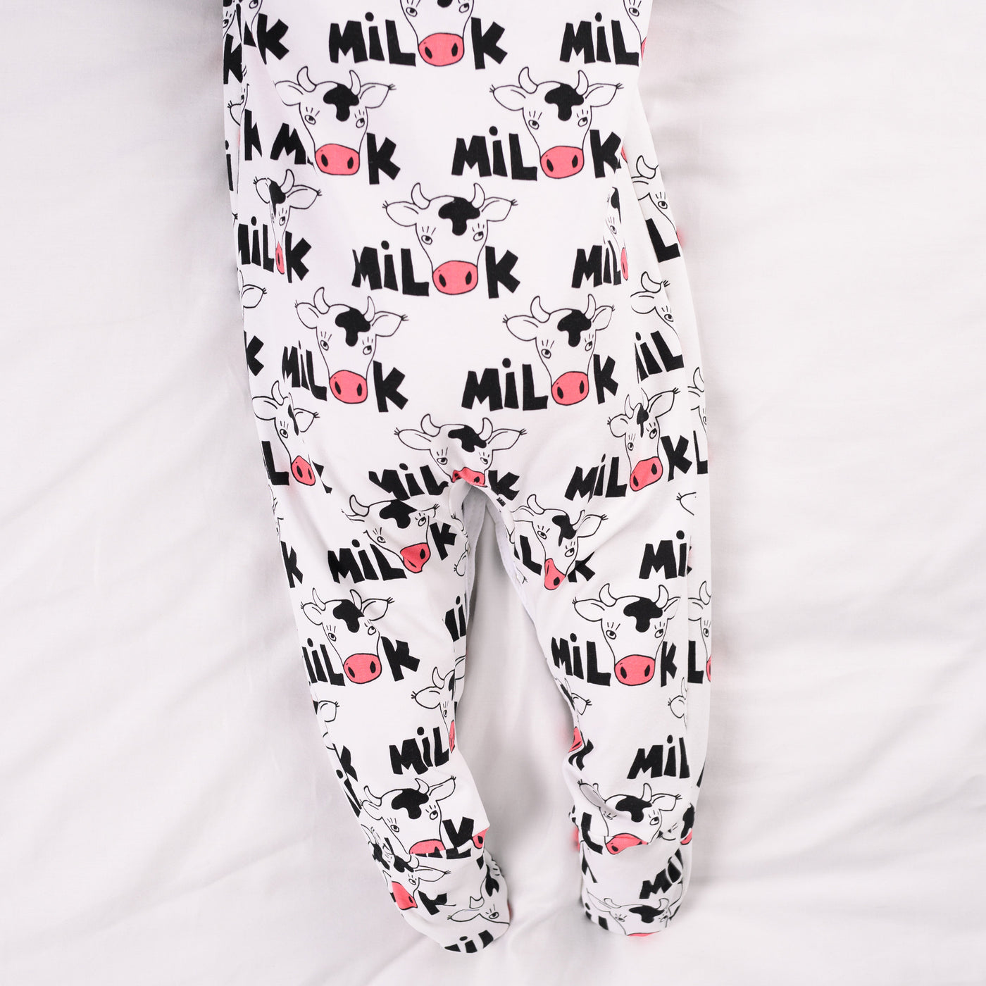 Cows Milk Print Cotton Sleepsuit-Sleepsuit-Fred & Noah-Newborn-Yes Bebe