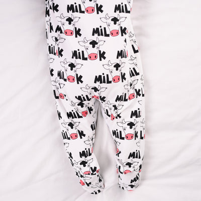 Cows Milk Print Cotton Sleepsuit-Sleepsuit-Fred & Noah-Newborn-Yes Bebe