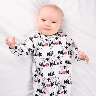 Cows Milk Print Cotton Sleepsuit-Sleepsuit-Fred & Noah-Yes Bebe