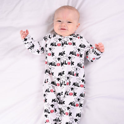 Cows Milk Print Cotton Sleepsuit-Sleepsuit-Fred & Noah-Yes Bebe