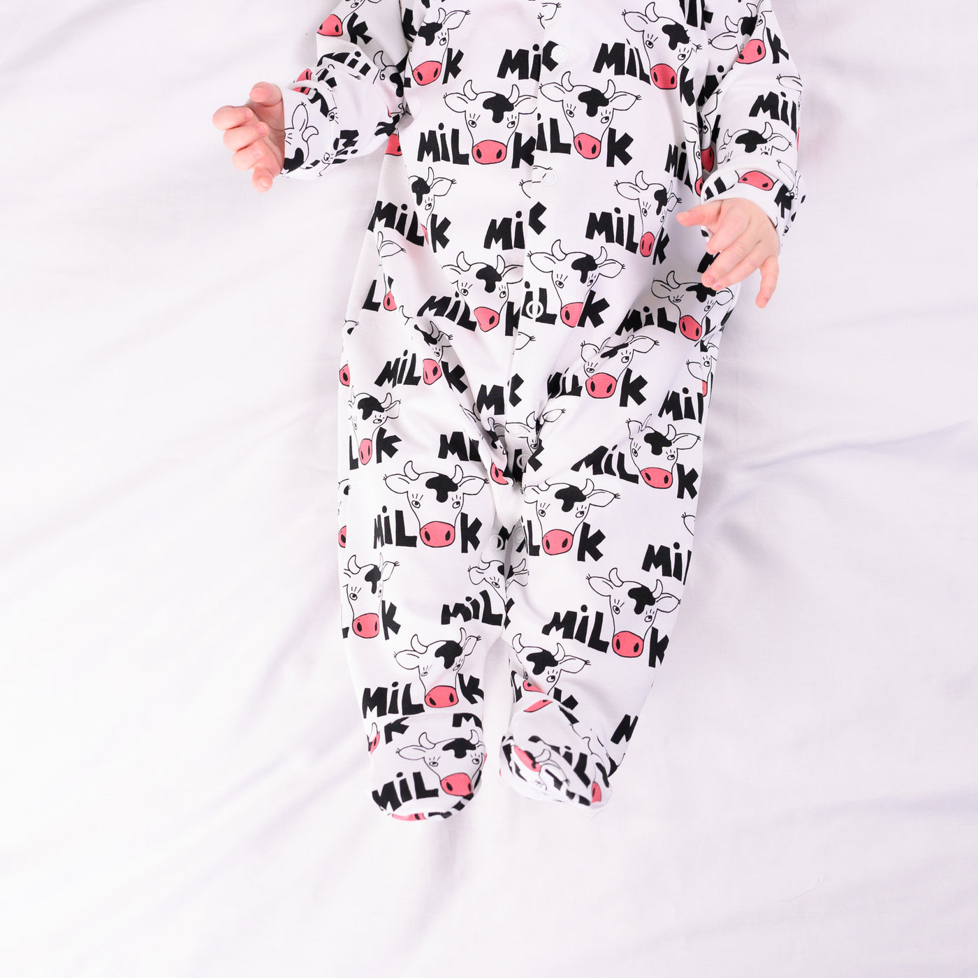 Cows Milk Print Cotton Sleepsuit-Sleepsuit-Fred & Noah-Yes Bebe