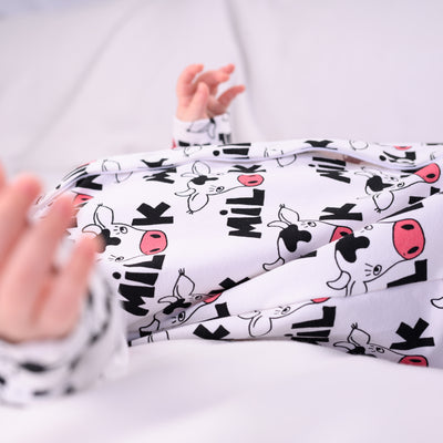 Cows Milk Print Cotton Sleepsuit-Sleepsuit-Fred & Noah-Yes Bebe