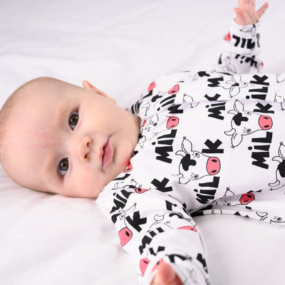 Cows Milk Print Cotton Sleepsuit-Sleepsuit-Fred & Noah-Yes Bebe