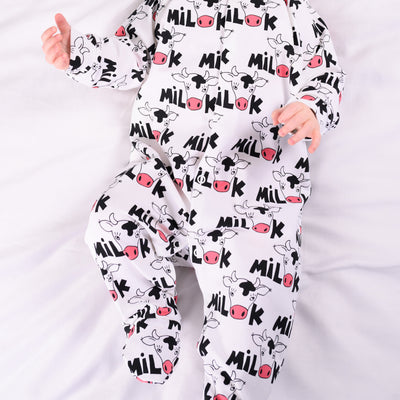 Cows Milk Print Cotton Sleepsuit-Sleepsuit-Fred & Noah-Yes Bebe