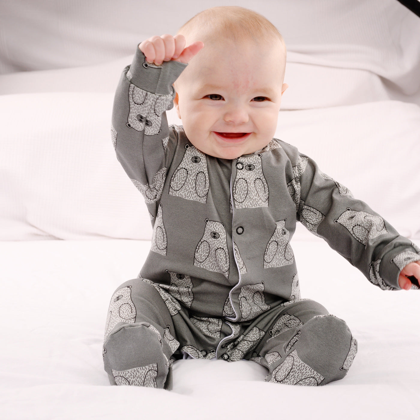 Grey Bear Cotton Sleepsuit-Sleepsuit-Fred & Noah-Newborn-Yes Bebe