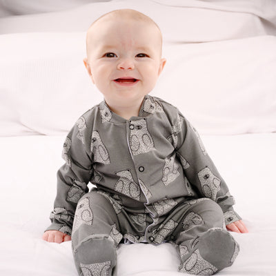 Grey Bear Cotton Sleepsuit-Sleepsuit-Fred & Noah-Newborn-Yes Bebe