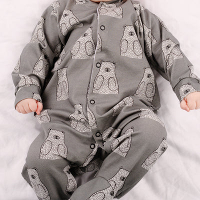 Grey Bear Cotton Sleepsuit-Sleepsuit-Fred & Noah-Newborn-Yes Bebe