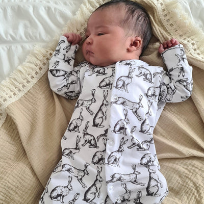 Hare Print Cotton Sleepsuit-Sleepsuit-Fred & Noah-Yes Bebe