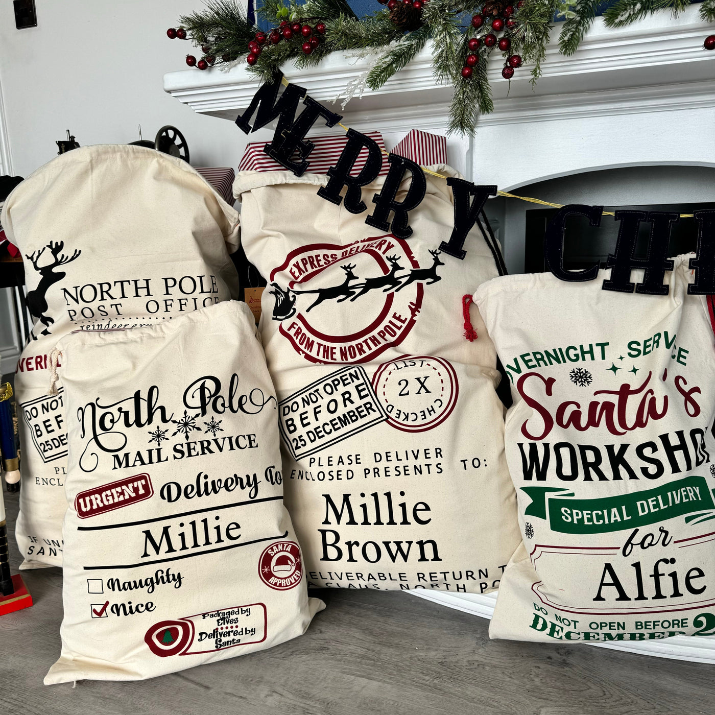 Jumbo Overnight Delivery Personalised Christmas Sack-Fred & Noah-Yes Bebe