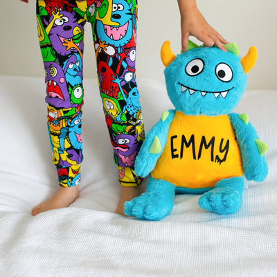 Large Personalised Blue Monster Teddy-Fred & Noah-Yes Bebe