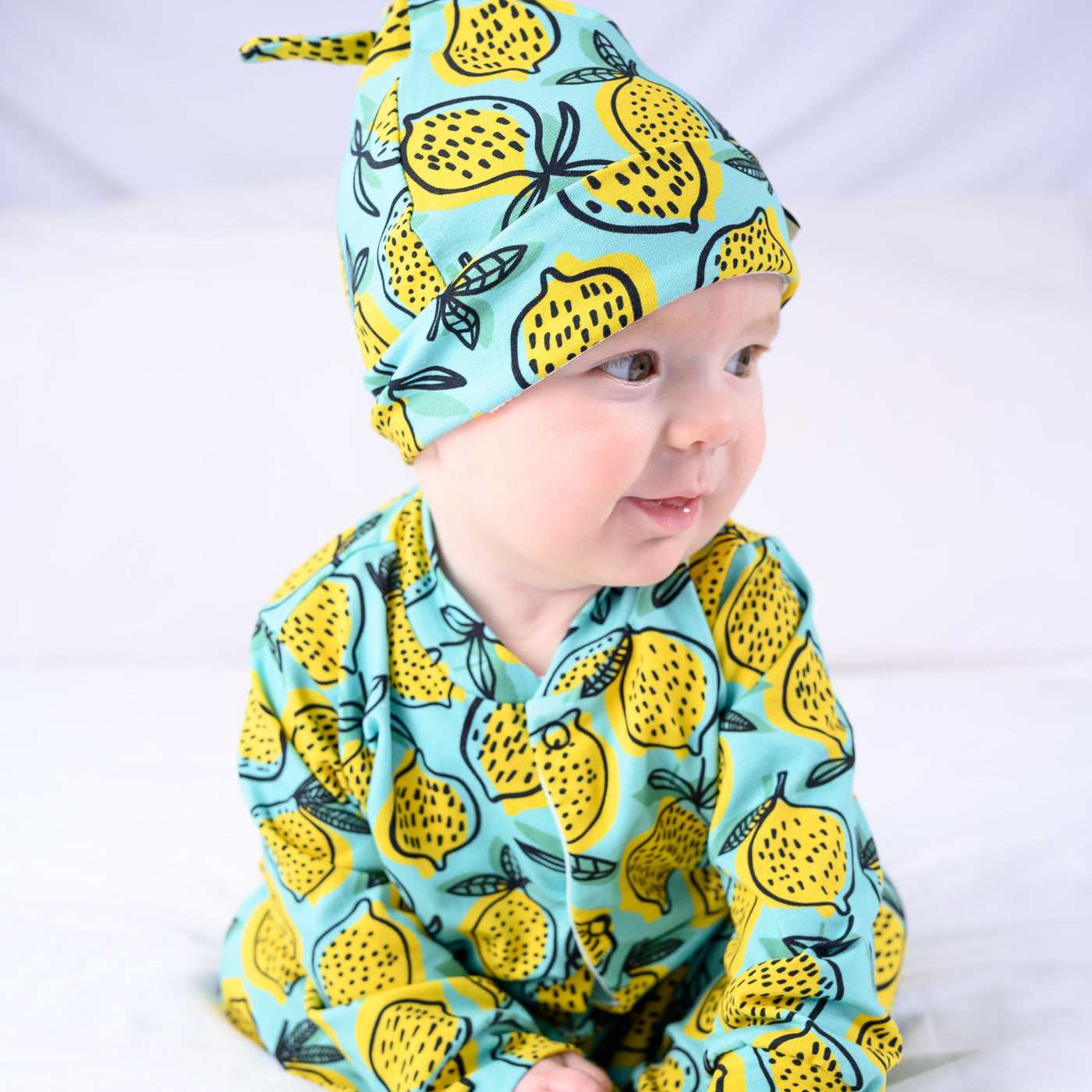 Lemon Print Cotton Sleepsuit-Sleepsuit-Fred & Noah-Yes Bebe