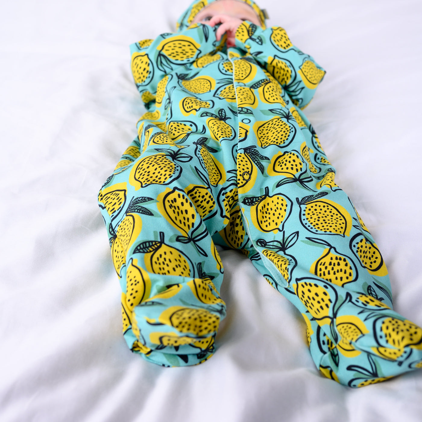 Lemon Print Cotton Sleepsuit-Sleepsuit-Fred & Noah-Yes Bebe