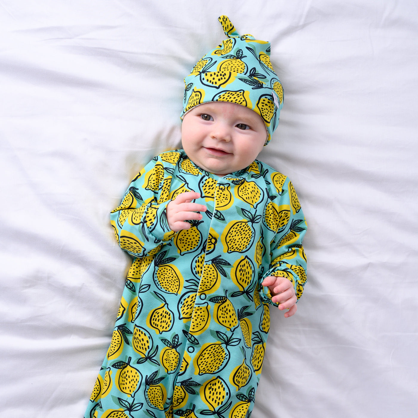 Lemon Print Cotton Sleepsuit-Sleepsuit-Fred & Noah-Yes Bebe