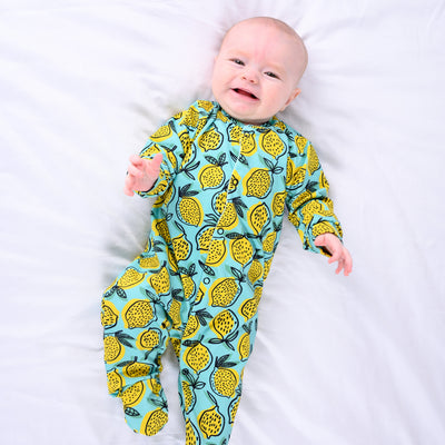 Lemon Print Cotton Sleepsuit-Sleepsuit-Fred & Noah-Newborn-Yes Bebe