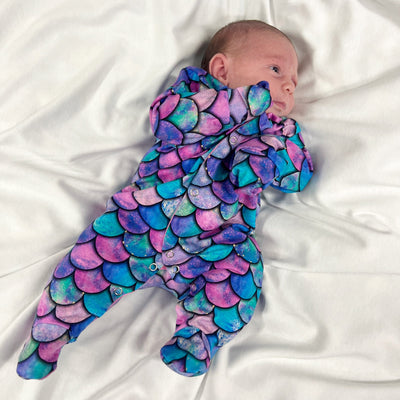 Mermaid Print Cotton Sleepsuit-Sleepsuit-Fred & Noah-Yes Bebe