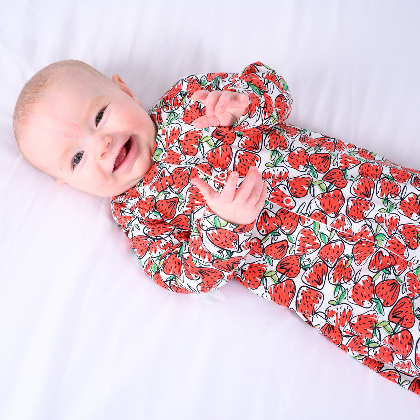 Strawberry Print Cotton Sleepsuit-Sleepsuit-Fred & Noah-0-3 M-Yes Bebe