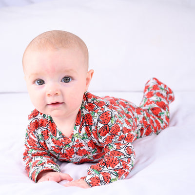 Strawberry Print Cotton Sleepsuit-Sleepsuit-Fred & Noah-Newborn-Yes Bebe