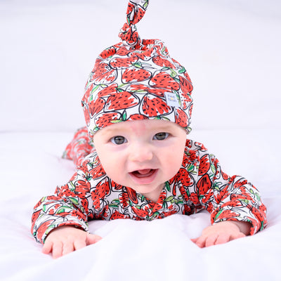 Strawberry Print Cotton Sleepsuit-Sleepsuit-Fred & Noah-Matching hat size newborn-Yes Bebe