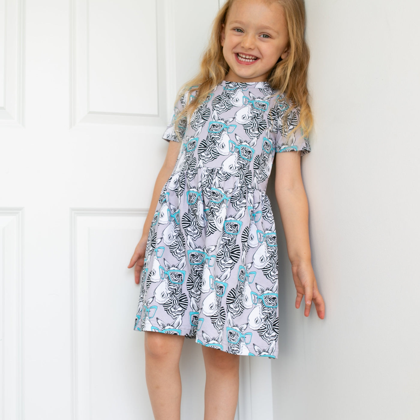 Zebra Blue Spec Print Dress-Dresses-Fred & Noah-Yes Bebe