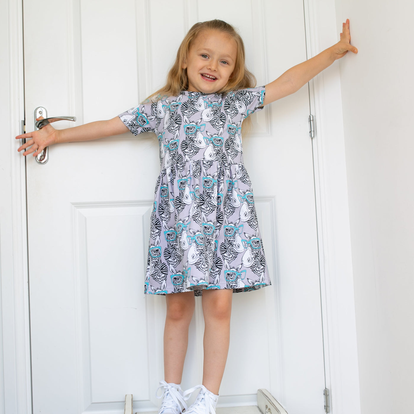 Zebra Blue Spec Print Dress-Dresses-Fred & Noah-Yes Bebe