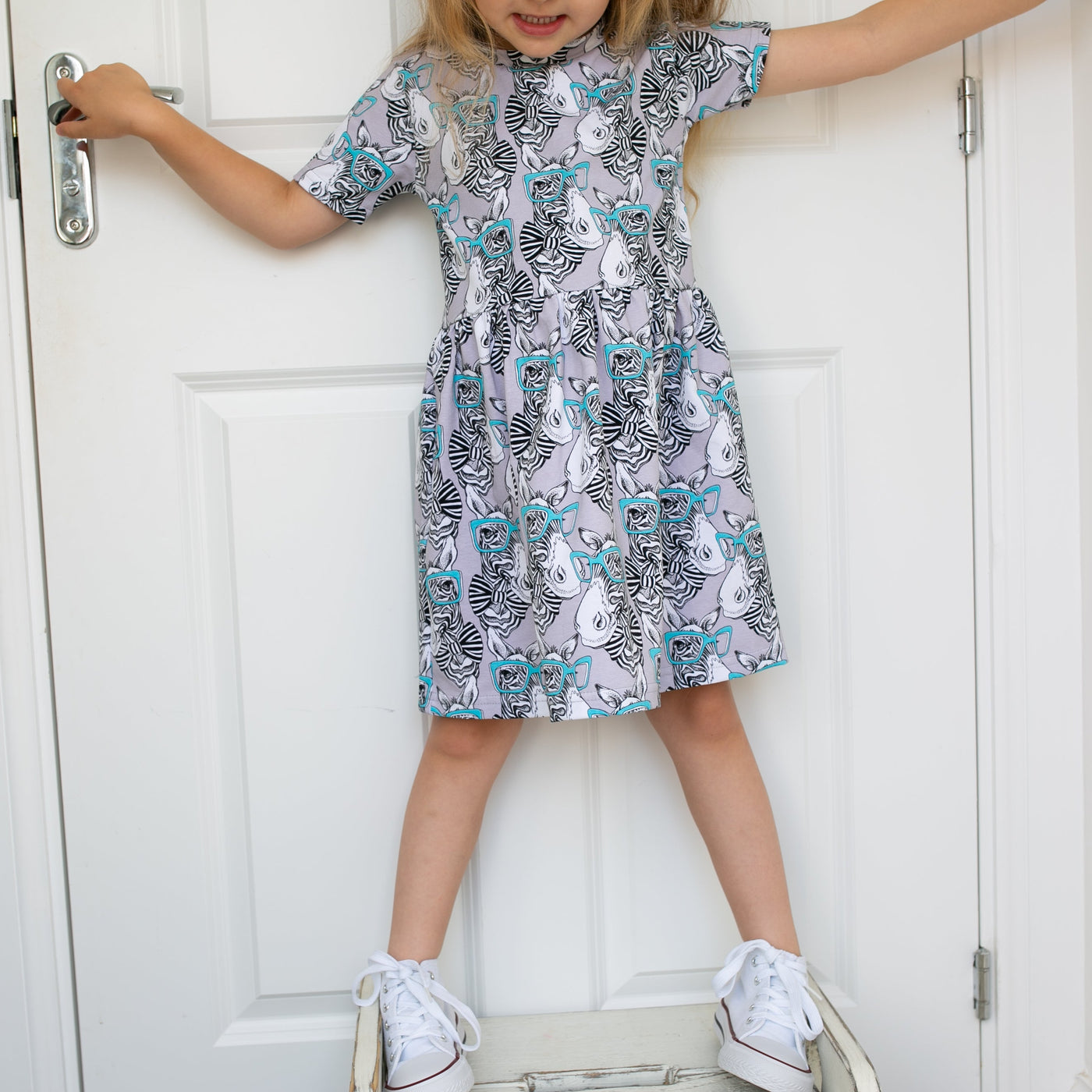 Zebra Blue Spec Print Dress-Dresses-Fred & Noah-Yes Bebe