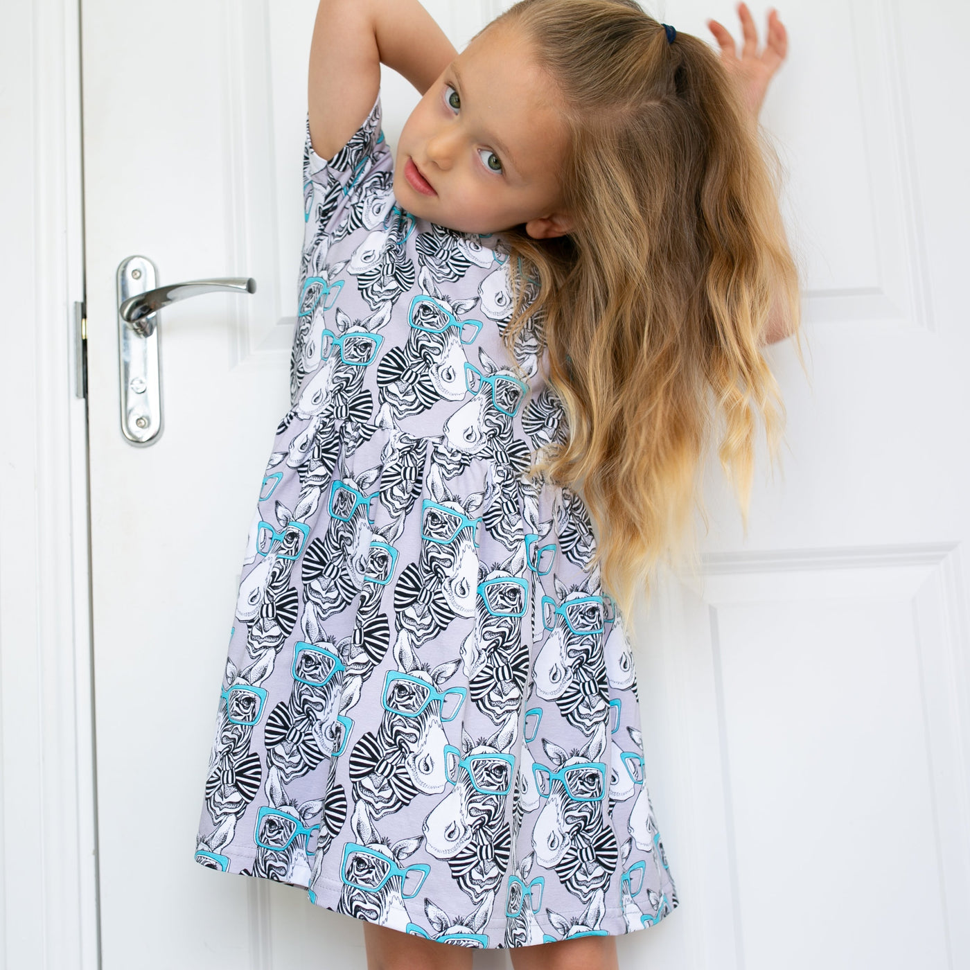 Zebra Blue Spec Print Dress-Dresses-Fred & Noah-Yes Bebe