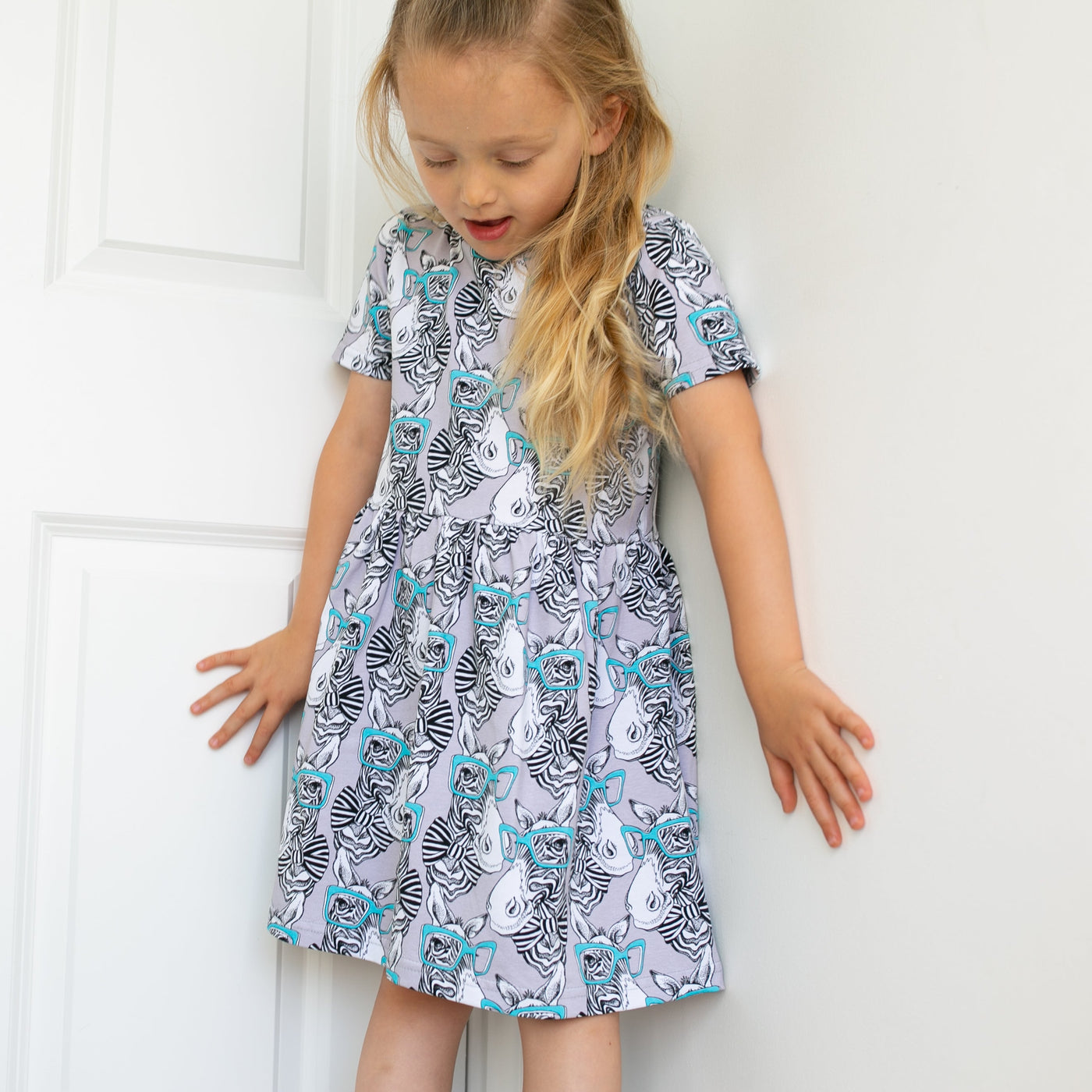 Zebra Blue Spec Print Dress-Dresses-Fred & Noah-Yes Bebe