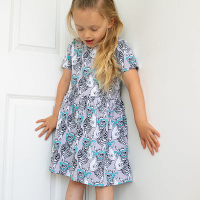 Zebra Blue Spec Print Dress-Dresses-Fred & Noah-Yes Bebe